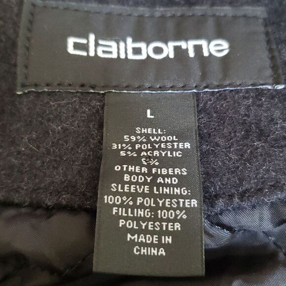 Claiborne Pea Coat Mens L Charcoal Gray Double Breasted Wool Blend Classic - Picture 2 of 10